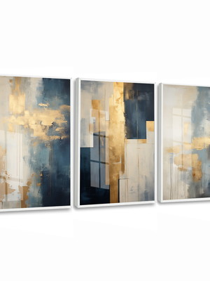 Quadro decorativo abstrato trio tons de dourado com vidro