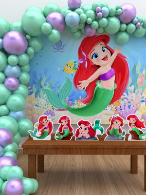 Kit festa ouro painel + display +f. ariel pequena seria baby