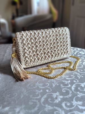 Bolsa de crochê fio de seda bege - dubai luxo