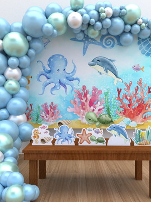 Kit ouro painel + display + fita fundo do mar aquarela