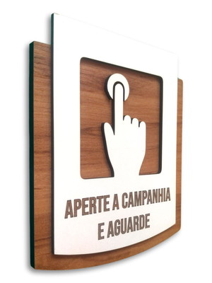Placa de sinalização | aperte a campainha - mdf 15x13cm