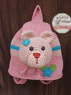 Mochila infantil de crochê ursinha
