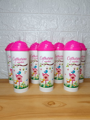 Copos personalizados tema jardim encantado
