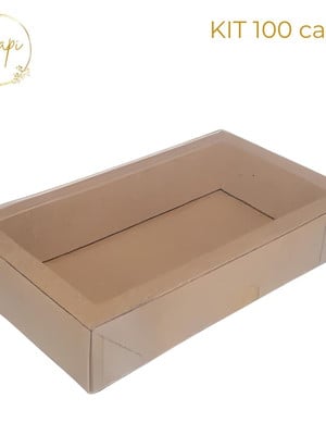 Kit 100 caixas kraft 20,5x10,5x3 borda dupla com tampa