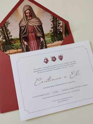 Convite casamento forrado marsala nossa senhora das lágrimas
