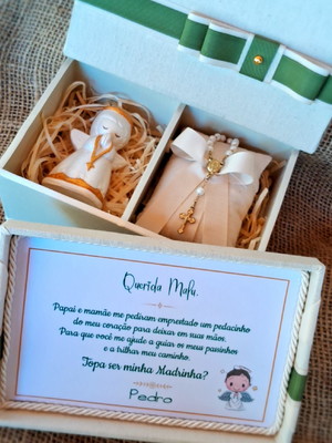 Convite padrinhos batismo batizado - anjo e terço