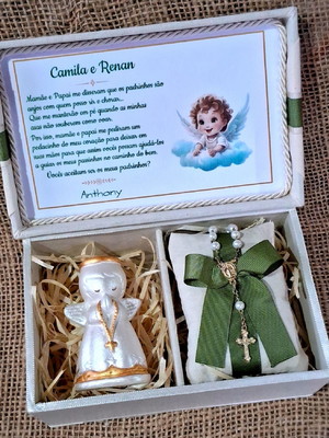 Convite padrinhos batismo batizado - anjo e terço
