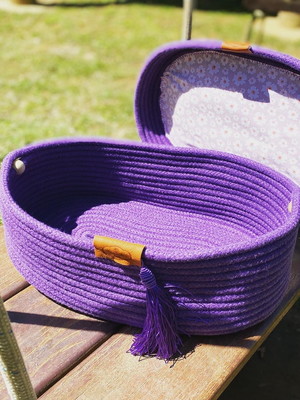 Cesto oval multifuncional roxo e lilás de corda de algodão