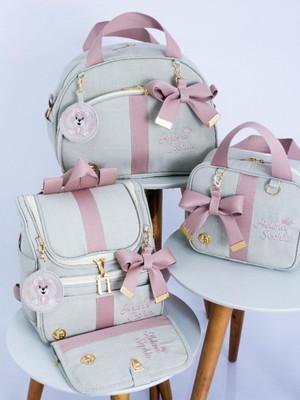 Kit de bolsas maternidade no linho bebê luxo completo
