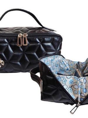 Necessaire abertura total com bolsos - preto