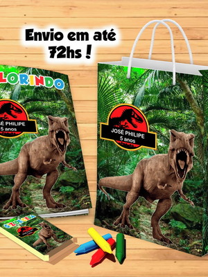 Kit colorir giz sacola jurassic park (envio rápido)