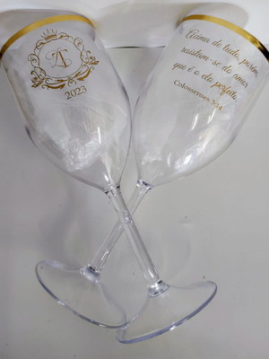 100 taças de vinho com borda metalizada 300 ml personalizada