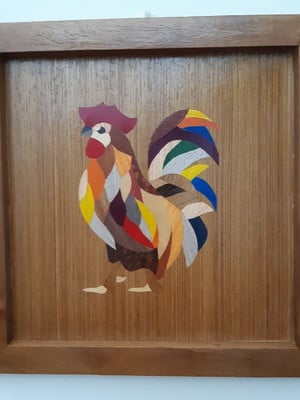 Quadro galo em marchetaria