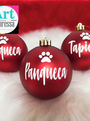 Kit com 30 bolas de natal personalizadas com nome e patinha