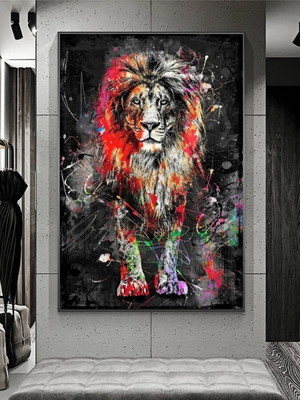 Quadro decorativo mdf leão tinta