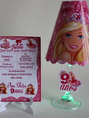 10 barbie abajur com led e plaquinha centro de mesa