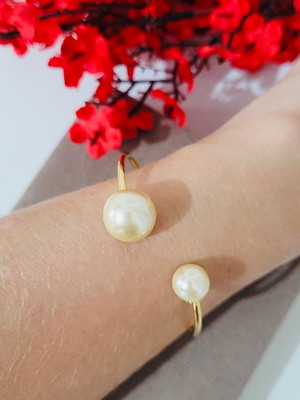 Pulseira bracelete regulavel perolas banhado ouro18k