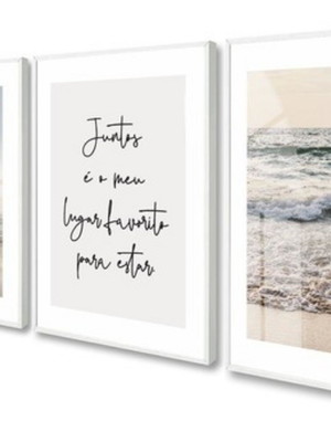 Quadros decorativos praia frase com vidro m.branca