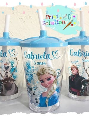 Copo 300 ml com tampa e canudo - frozen