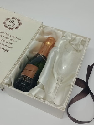Caixa corporativa personalizada mini champanhe e taça