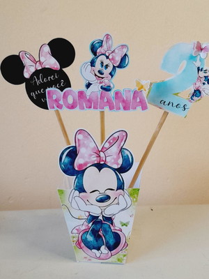 Kit 10 cachepô centro de mesa luxo - minnie jardim encantado