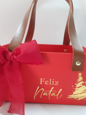 Cesta cartonada personalizada, com laço rústico - natal