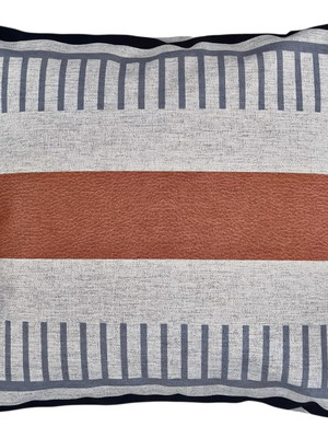 Almofada linho linha risco cinza preta faixa terracota 43x43