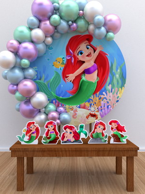 Kit festa painel redondo + display ariel pequena sereia baby