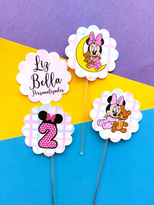 Topper para doces minnie rosa baby 50 unidades