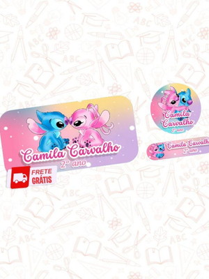 Etiqueta escolar stitch 150un frete grátis