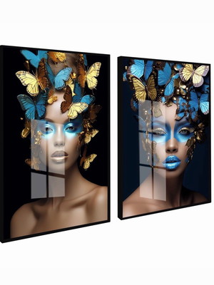 Kit 2 quadros abstrato flores mulheres floridas luxo