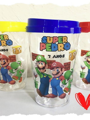 Copo 500 ml com tampa bucks personalizado - super mario