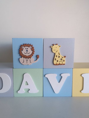 Kit de cubos com 6 cubos em mdf tema safari tamanhos 7×7