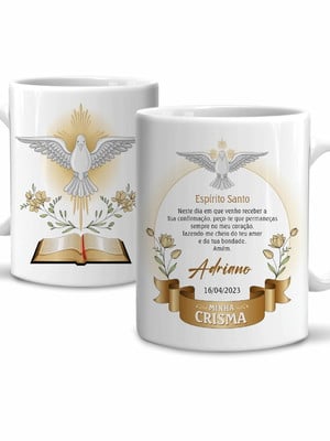 16 canecas crisma personalizadas com nome e data em cerâmica
