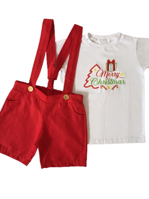 Conjunto de natal menino jardineira com camiseta baby luxo