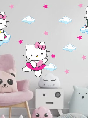 Adesivo de parede hello kitty decoração quarto de meninas