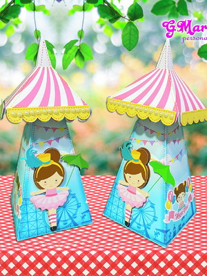 Caixa pirâmide 3d circo menina