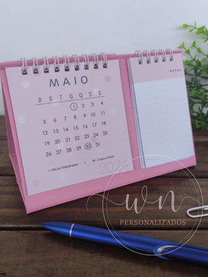 Calendário de mesa com anotações 2024 - rosa
