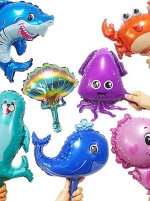 7pçs baby fundo do mar 32cm balão metalizado festa decoração