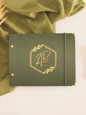 Guestbook livro de assinaturas verde com dourado
