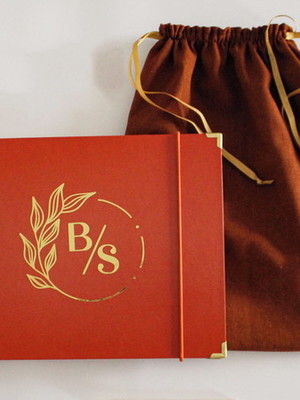 Kit guestbook personalizado + sacolinha casamento terracota