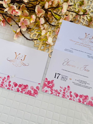 Promoção! convite de casamento barato folhagem pink