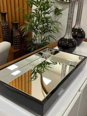 Bandeja decorativa espelhada laqueada sala taças bar preta