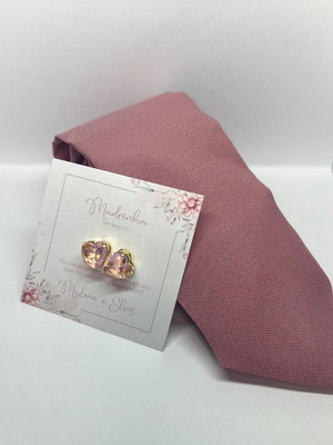 Kit padrinhos rose (gravata + brinco)