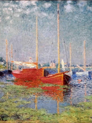 Tela em canva - monet - barcos vermelho- normal 35 x 30 cm
