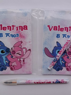 Bloquinho com caneta stitch e angel