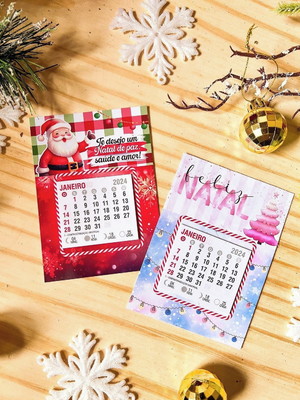 Brinde natal card com calendário 2024 personalizado com imã