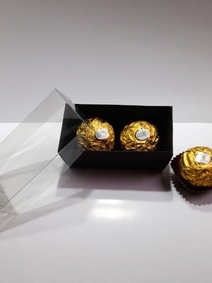 Caixa para 2 doces com tampa transparente 8 x 4 x 4 cm preta