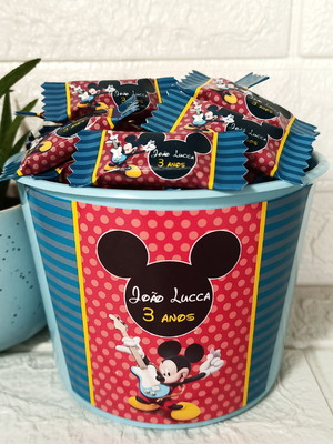 Balde com 100 balas personalizadas michey guitarrista