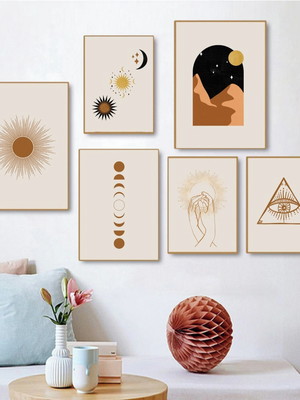Kit 6 quadros boho mistico olho grego fases da lua